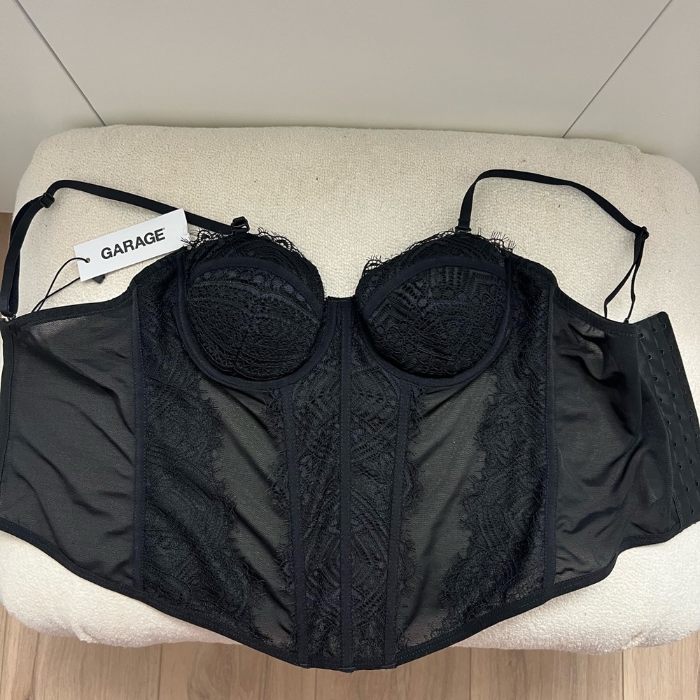 Garage Black Lace Bustier Top chrishelle lace mesh bustier jet black
